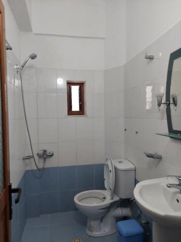 a bathroom with a toilet and a sink at Qeparo Antonio Rooms in Qeparo