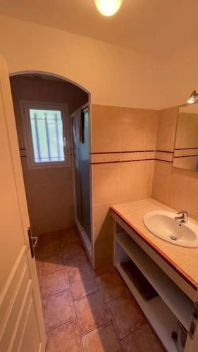 une petite salle de bain avec un lavabo et une douche dans l'établissement Ferienvilla in der Provence in großem Garten, aux Arcs-sur-Argens