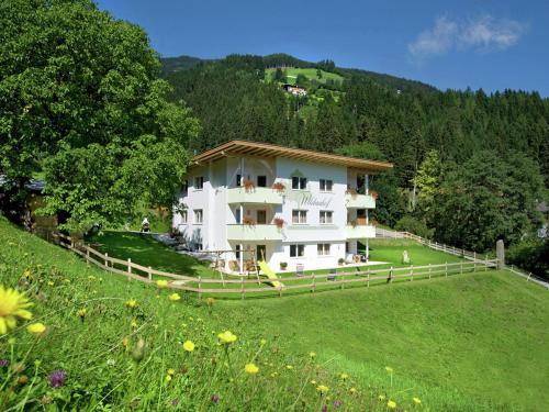 een groot huis op een heuvel met een groen veld bij Luxurious Apartment in F gen near forest in Fügen