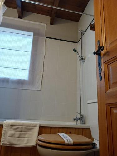 La salle de bains est pourvue de toilettes, d'une fenêtre et d'une douche. dans l'établissement Casita de Dorres, à Dorres
