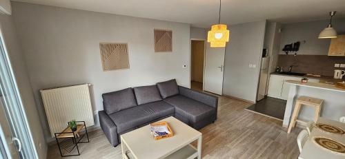 a living room with a couch and a table at Appartement 2 chambres avec terrasse et garage in Saint-André-lez-Lille