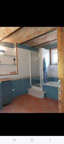 une grande salle de bain avec baignoire et douche dans l'établissement Bergerie de l Auche, à Valernes