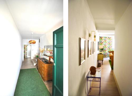 een hal met een groene deur en een woonkamer bij La casa del papavero in Lucca