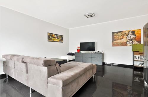 - un salon avec un canapé et une télévision dans l'établissement Esch/Alzette apartment, à Esch-sur-Alzette