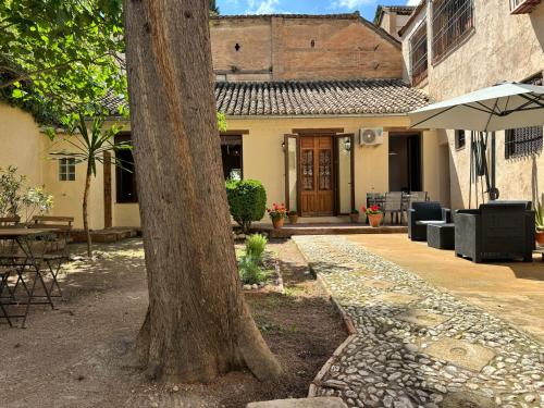 グラナダにあるCasa con vistas a la Alhambra y jardín privadoの家の前の木