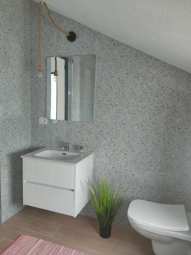 a bathroom with a white sink and a toilet at Apartament Timi in Golem