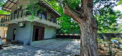 ein Haus mit einem Baum davor in der Unterkunft Sriyantha Rest in Kataragama