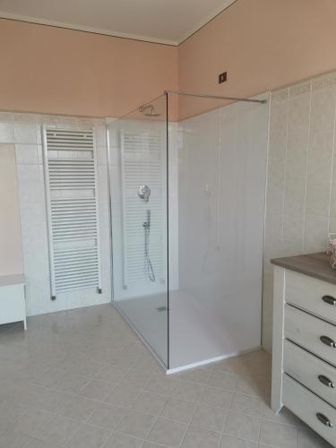 a bathroom with a shower with a glass door at Il Colibrì Bed&Breakfast in Leno