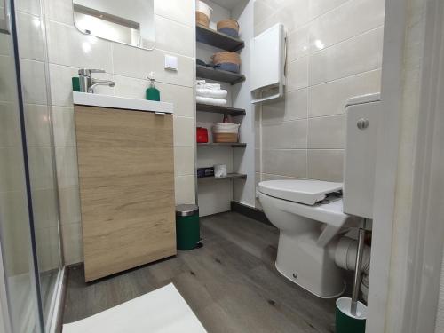 un piccolo bagno con un water e un lavandino di Le Rislois des Baquets - Studio moderne et cosy a Pont-Audemer