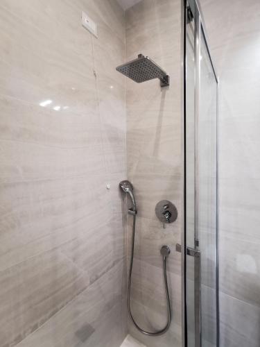 a shower with a shower head in a bathroom at Green Land Boutique Hotel in Castilenti