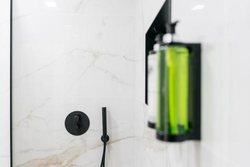 a bathroom with a green and white wall at Villa Stay Luxury Property Ponte De Lima in Ponte de Lima