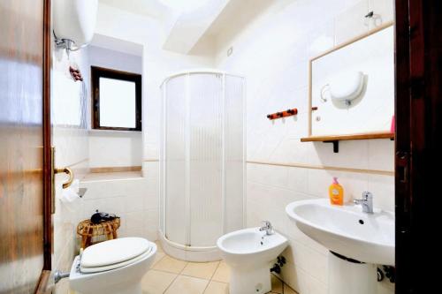 a white bathroom with a toilet and a sink at One bedroom house with shared pool enclosed garden and wifi at Vibo Valentia in Parghelia