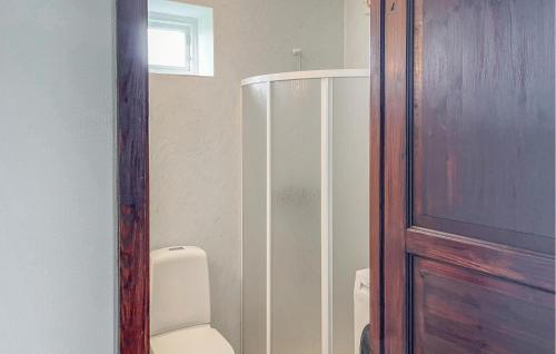 Cozy Home In Sankt Ibb With Kitchen في Sankt Ibb: حمام به مرحاض أبيض ونافذة