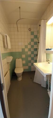 a bathroom with a toilet and a sink at Kauppahotelli in Lahti