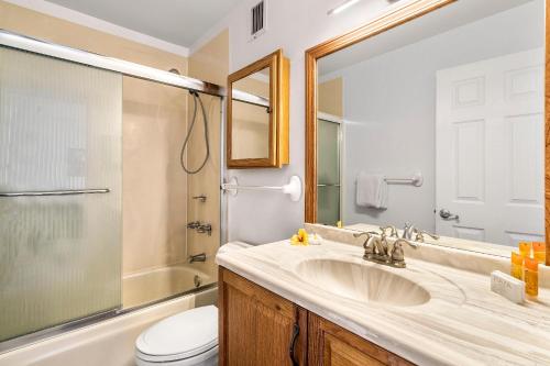 a bathroom with a sink and a toilet and a mirror at Keauhou Kona Surf & Racquet Club #5-202 in Kailua-Kona