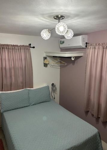 a bedroom with a bed and a ceiling fan at Denyse Home Cottage in Saint Johnʼs
