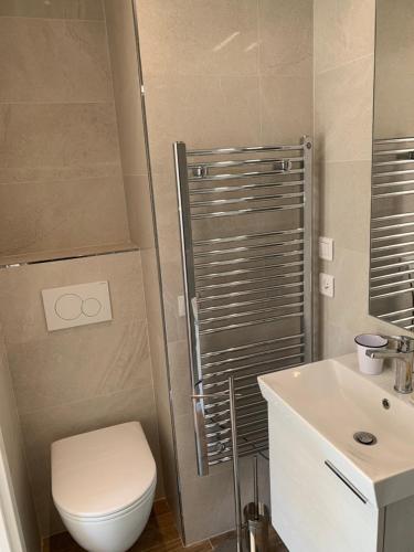une salle de bain avec toilettes, douche et lavabo dans l'établissement Studio Cannes bord de mer, à Cannes