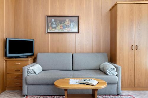 Una sala de estar con un sofá y un televisor. en Mayr Apartments Drei, en Plaus