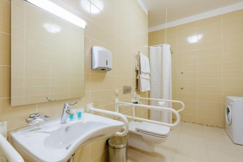 アドレルにあるApartHotel Imeretinsky - Parkovy Kvartalのバスルーム(洗面台、トイレ、鏡付)