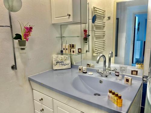 un comptoir de salle de bain avec un lavabo et un miroir dans l'établissement L'Eburneen YourHostHelper, à Cannes