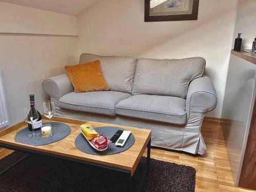 ein Wohnzimmer mit einem Sofa und einem Couchtisch in der Unterkunft UrbanStudio5 in Čakovec