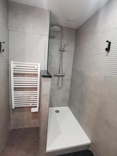アンネヴィルにあるStudio Casa Amnévilleのバスルーム(シャワー、白いベンチ付)