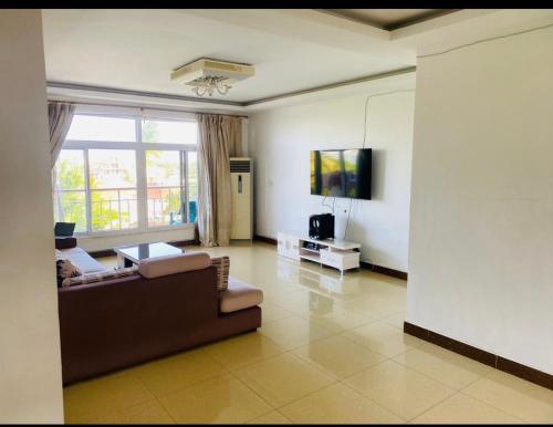 a living room with a couch and a tv at Masaki Anne H & Apartment in Dar es Salaam