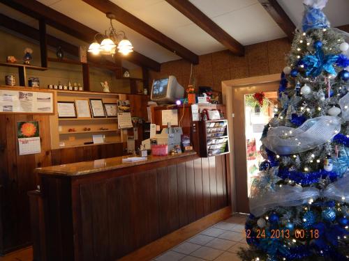 a christmas tree in a restaurant with a bar at Valley Inn - Hamilton Ga in Hamilton