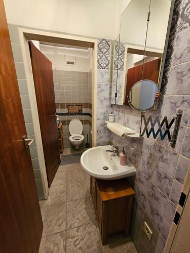een badkamer met een wastafel en een toilet bij Apartment 3 UG La Paula in Stein bei Nürnberg