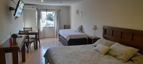a bedroom with a bed and a desk and a television at Curahue Apart Hotel in Tandil