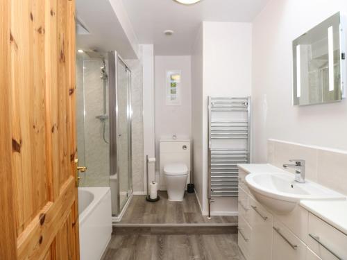 a bathroom with a toilet and a sink and a shower at Inglewood in Keswick