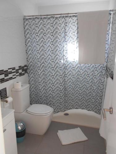a bathroom with a toilet and a shower at Beach Boys Resort Men Only solo hombres in Maspalomas