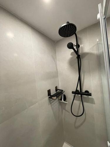 La salle de bains est pourvue d'une douche. dans l'établissement Studio LE MONT, à Hauteluce