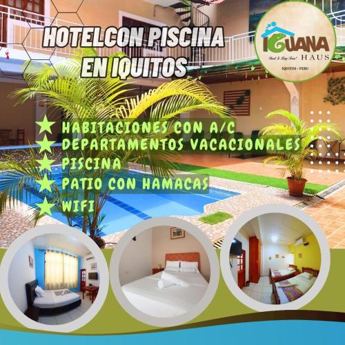 un collage de photos d'un hôtel dans l'établissement IGUANA HAUS IQUITOS, à Iquitos