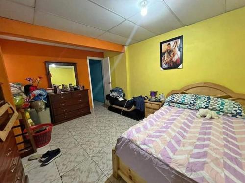 1 dormitorio con cama, tocador y espejo en Rio habitaciones en Riobamba
