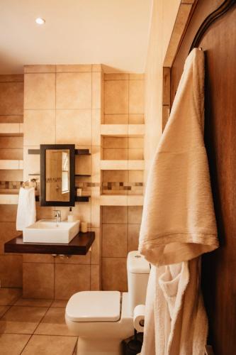 a bathroom with a sink and a toilet at Blue Hills Lodge in Midrand