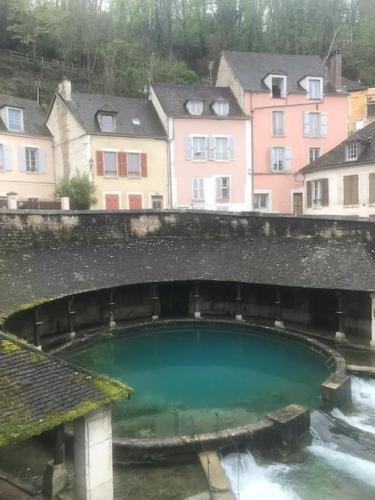 a large pool of green water under a bridge at Appartement au coeur du vignoble tonnerrois in Tonnerre