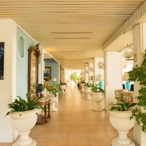 a hallway with potted plants in a building at Hotel Sinuessa Terme in Mondragone