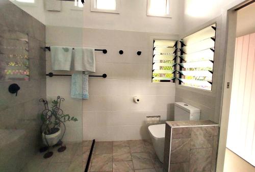 a bathroom with a toilet and a sink at Front Apartment at the Cottage- 2 bedrooms - Geneva in Kyogle in Kyogle