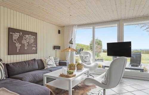 a living room with a couch and chairs and a tv at 3 Bedroom Awesome Home In Haderslev in Haderslev