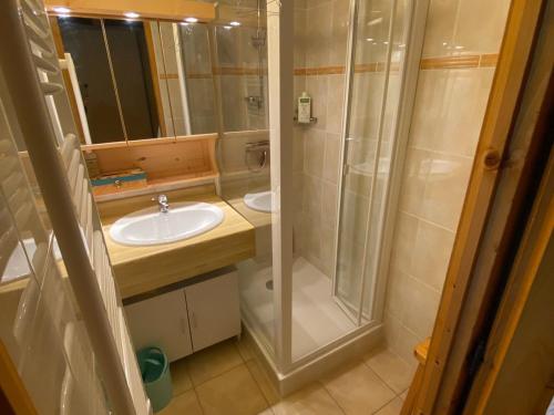 une salle de bain avec un lavabo et une douche dans l'établissement Appartement Duplex Proche Centre Village et Télécabines à Châtel, Multi Pass à 3€/jour/personne! - FR-1-693-109, à Châtel