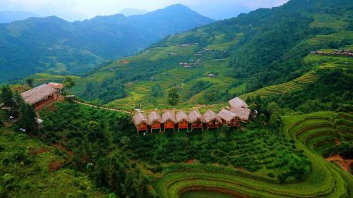 an aerial view of a house on a hill at Hill home Hoang Su Phi in Nam Pi