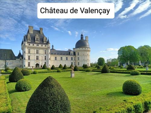 a castle with a garden in front of it at VILLA ESPERANZA Chambre de plain-pied, indépendante, proche Zoo de Beauval et Châteaux de La Loire in Valençay