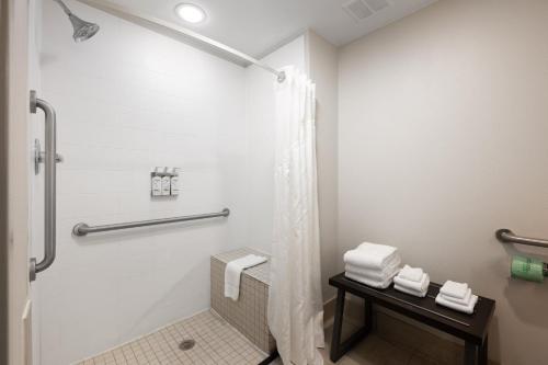 a bathroom with a shower with a shower curtain at Holiday Inn Express & Suites Chattanooga-Hixson, an IHG Hotel in Hixson