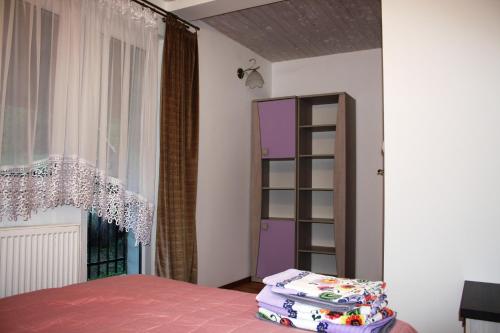sypialnia z łóżkiem i półką na książki w obiekcie Dom w Bieszczadach 10 osobowy w Wołkowyi