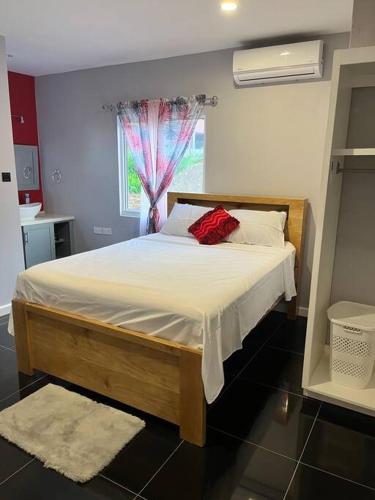 1 dormitorio con 1 cama con sábanas blancas y ventana en Coconut Creek - Entire Two Bedroom Unit. en Hyde Park