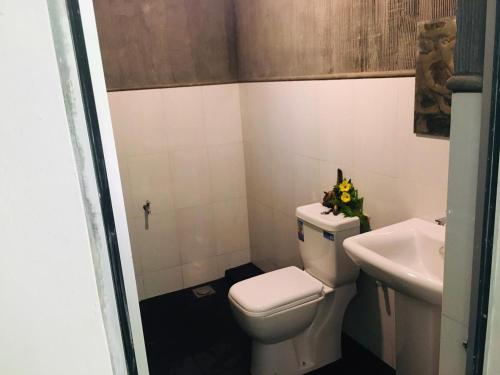 La salle de bains est pourvue de toilettes et d'un lavabo. dans l'établissement Niwana Resorts kiriella, à Kiriella