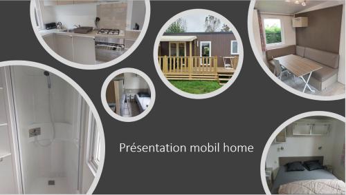een collage van foto's van een huis bij Mobil home 7 couchages in Ouistreham