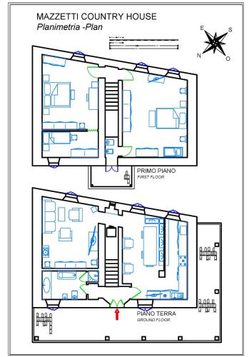 a plan and a floor plan of auckland country house at Mazzetti Country House-Vita in campagna con giardino in Vimignano