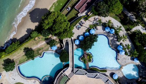 an overhead view of the pool at the resort at Dusit Thani Pattaya in North Pattaya